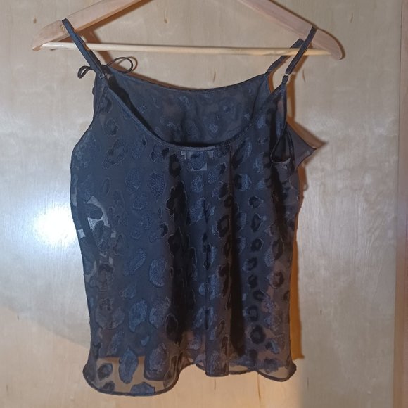 JONES NEW YORK Black Sheer Ruffle Leopard Print Camisole_Size Large - Picture 5 of 7